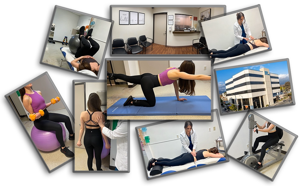 Stacked photos of physical therapy treatments